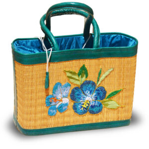 Sac à main artisanal en smar motif Fleure bleue